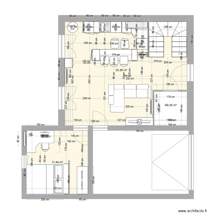 Oleron rez chaussé. Plan de 3 pièces et 48 m2