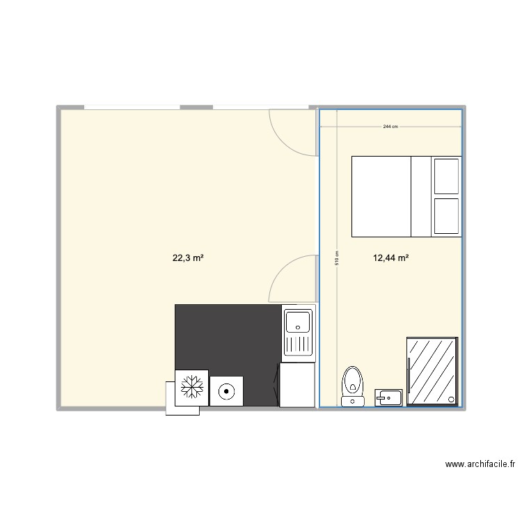 Emma. Plan de 2 pièces et 35 m2