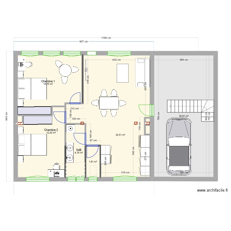 1er étage V2. Plan de 9 pièces et 97 m2