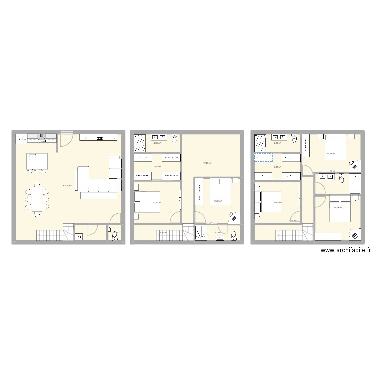 PAV F3 - F4. Plan de 15 pièces et 187 m2