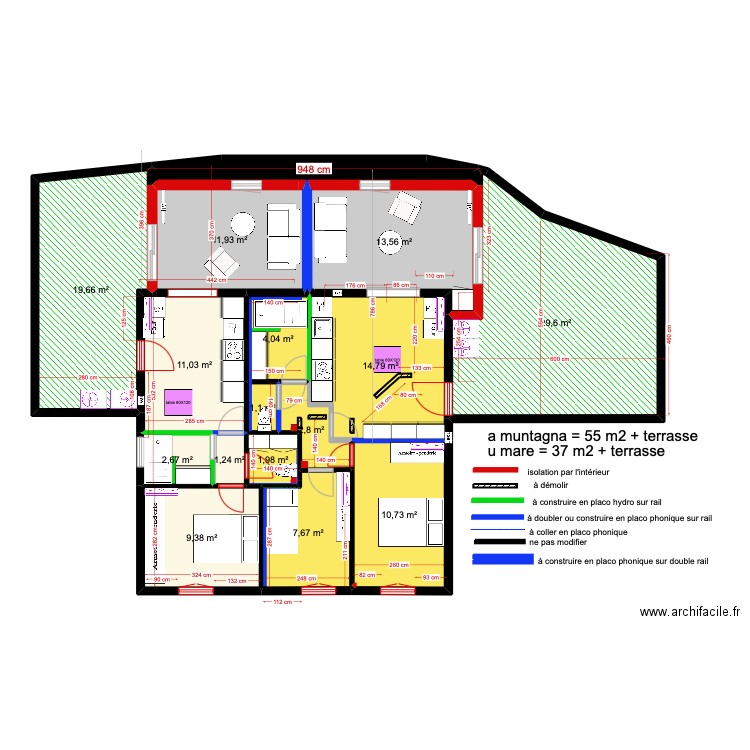 1er étage gîtes version 1 ter. Plan de 16 pièces et 147 m2