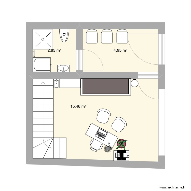 CAB . Plan de 3 pièces et 23 m2