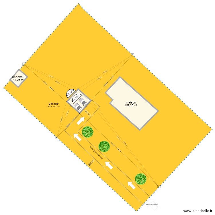 PCMI.2 garage limite séparative. Plan de 3 pièces et 210 m2