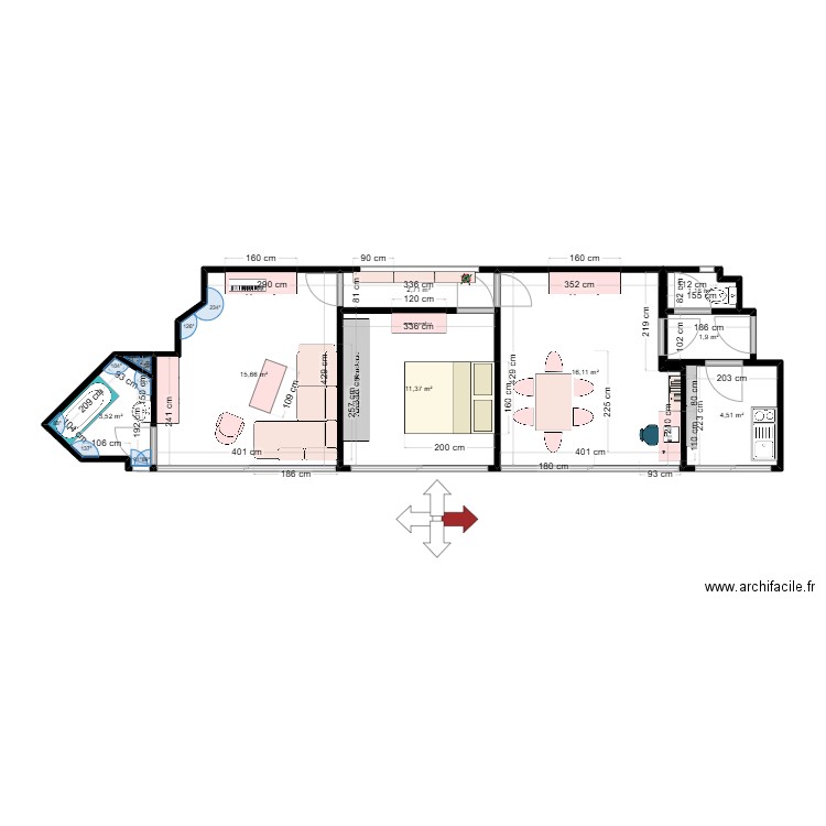 APPART. Plan de 9 pièces et 57 m2