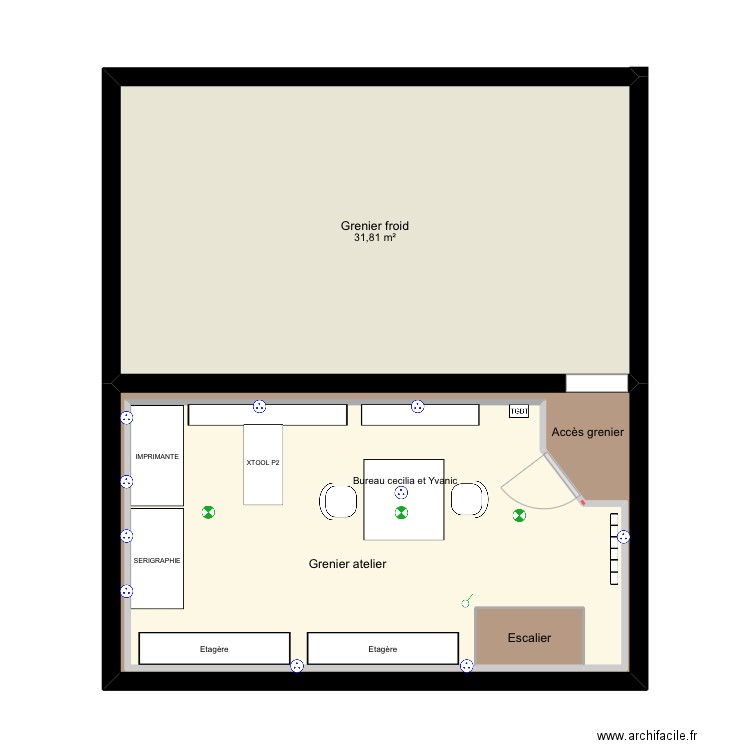 Atelier grenier. Plan de 4 pièces et 89 m2