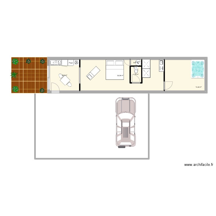 lovegrotte. Plan de 5 pièces et 47 m2