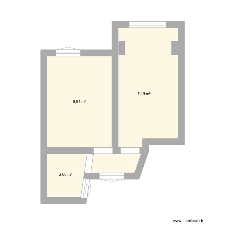 Plan Nue. Plan de 3 pièces et 25 m2