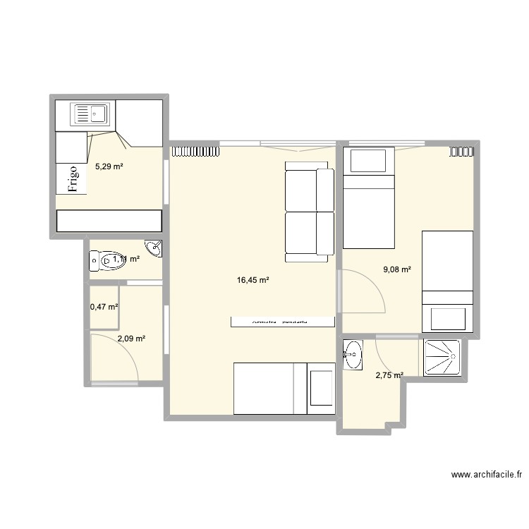 Crevecoeur 2. Plan de 7 pièces et 37 m2