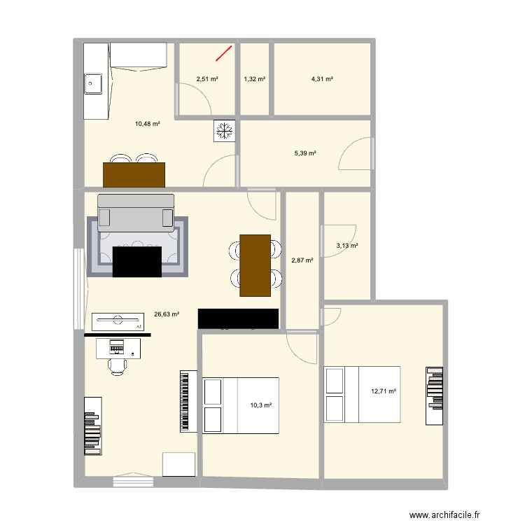 deville. Plan de 10 pièces et 80 m2