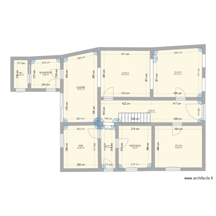 PLAN RDC. Plan de 10 pièces et 110 m2