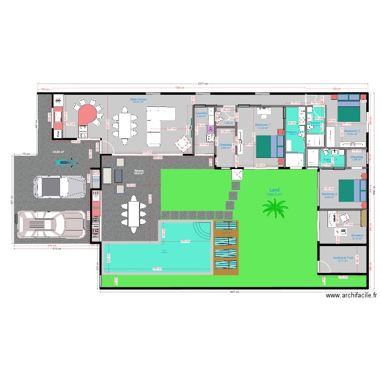 Maison Thaillande2. Plan de 16 pièces et 265 m2