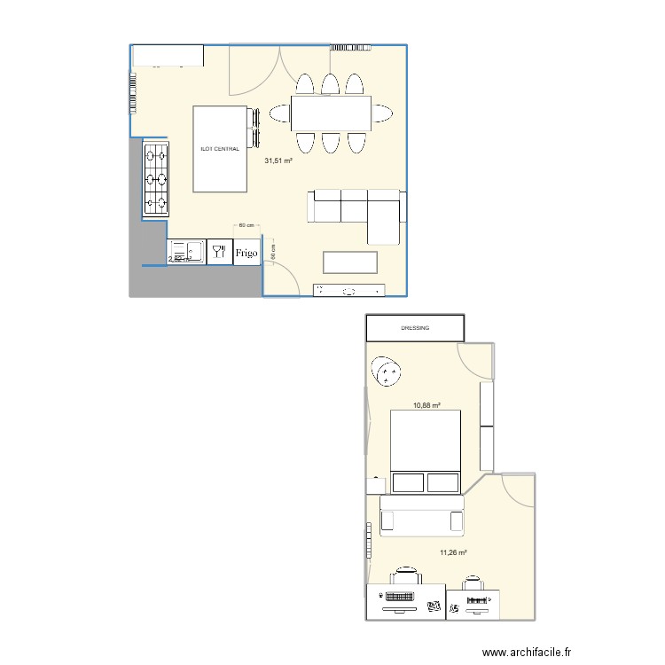 AMENAGEMENT ST JACQUES. Plan de 4 pièces et 56 m2