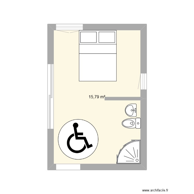 Studio PMR. Plan de 1 pièce et 16 m2