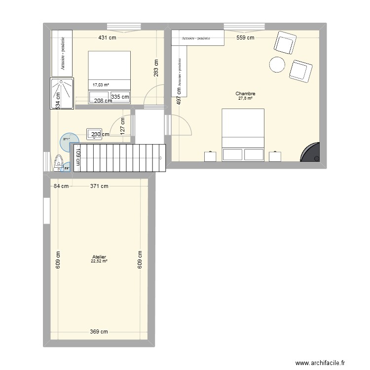 ETAGE 1 BRIANCON V4 . Plan de 3 pièces et 67 m2