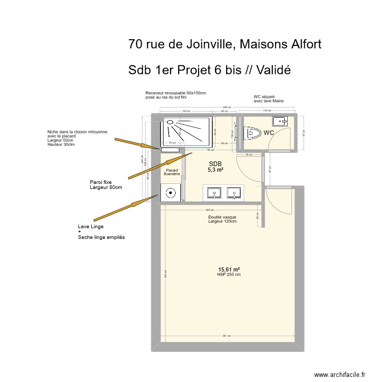 70 Joinville SDB Projet 6 bis. Plan de 6 pièces et 23 m2