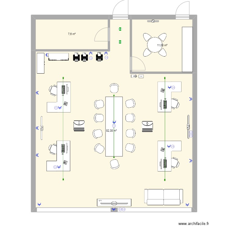 bureau TST technique. Plan de 3 pièces et 101 m2