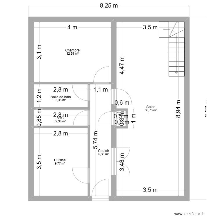 Plan maison Hasan RDC. Plan de 7 pièces et 65 m2