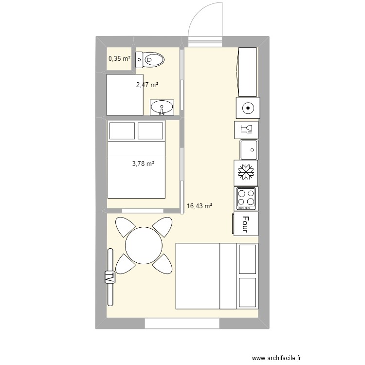 FLAINE N° 2 . Plan de 4 pièces et 23 m2