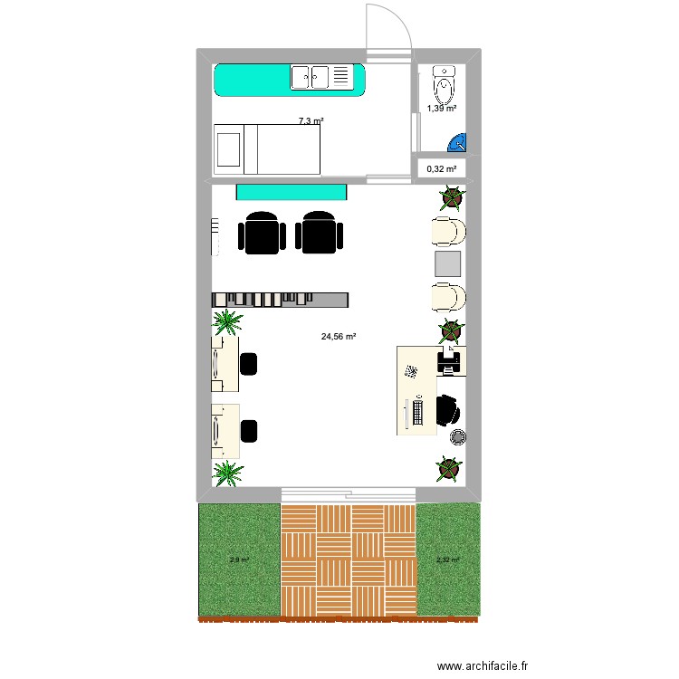 local. Plan de 4 pièces et 34 m2