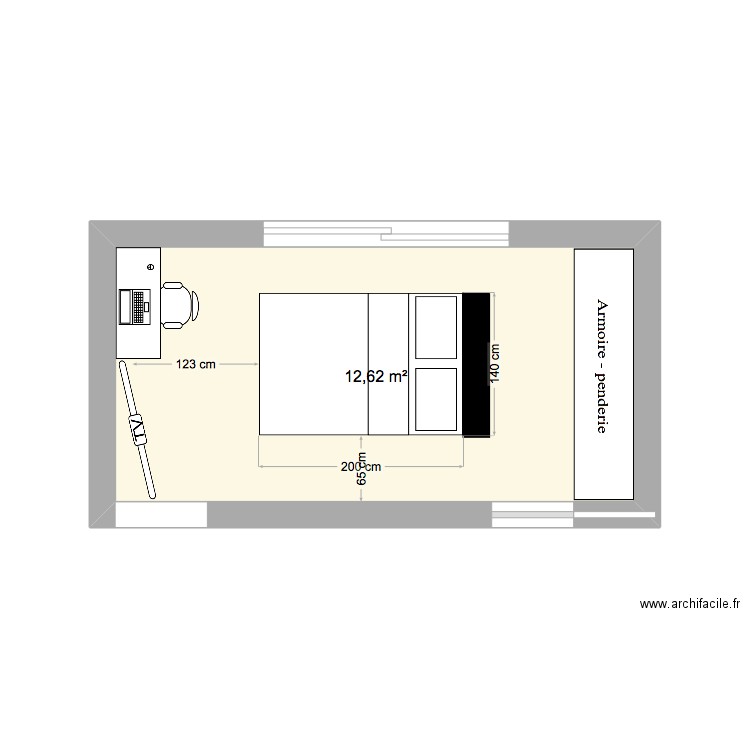 CHAMBRE 4 SACHA. Plan de 1 pièce et 13 m2