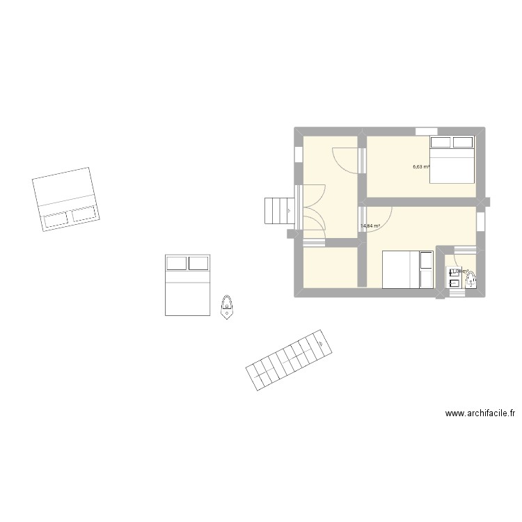 Maison . Plan de 3 pièces et 23 m2