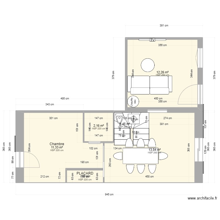 Agrandissement Portiragnes V4. Plan de 13 pièces et 72 m2