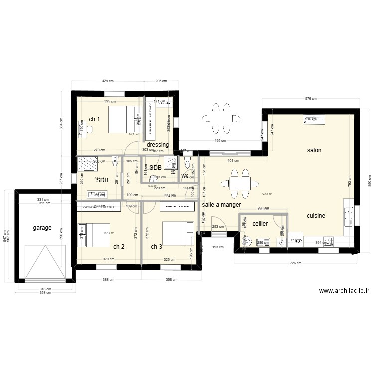 maison. Plan de 5 pièces et 124 m2