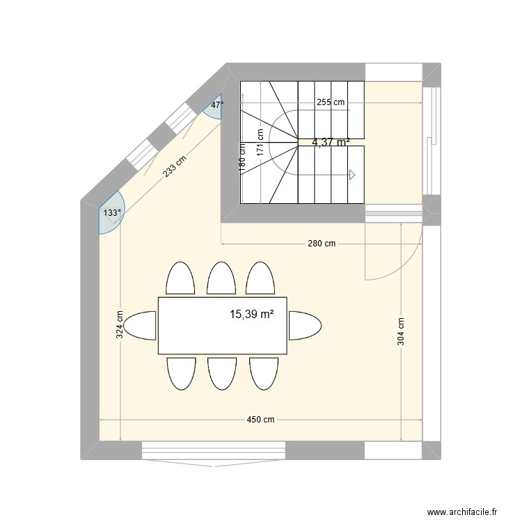 Terrasse couverte. Plan de 2 pièces et 20 m2