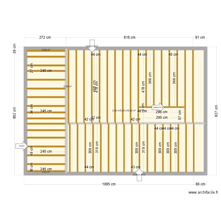 Plan solivage . Plan de 42 pièces et 77 m2