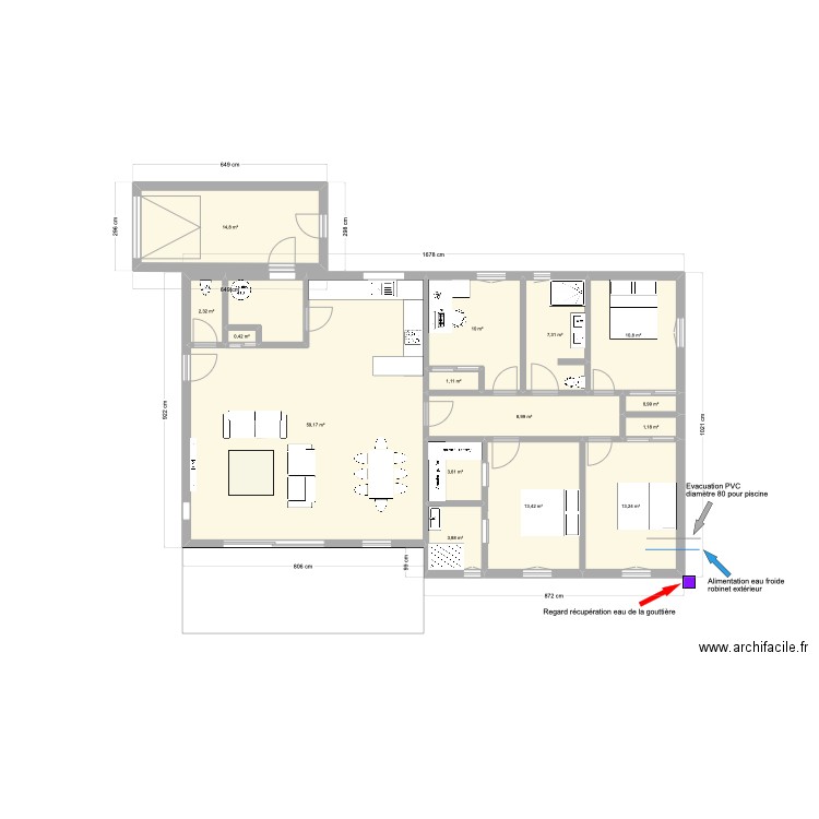 Projet_Villa_evacuation piscine. Plan de 16 pièces et 156 m2