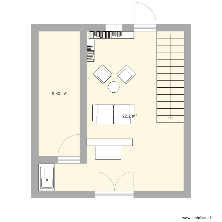 bibliothèque. Plan de 2 pièces et 29 m2