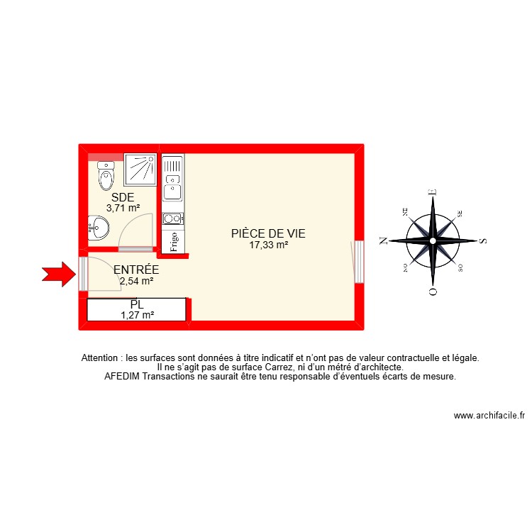 BI22921-. Plan de 4 pièces et 25 m2