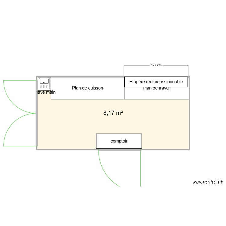 camion kebab. Plan de 1 pièce et 8 m2