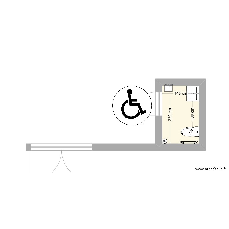 toilettes pmr. Plan de 1 pièce et 3 m2