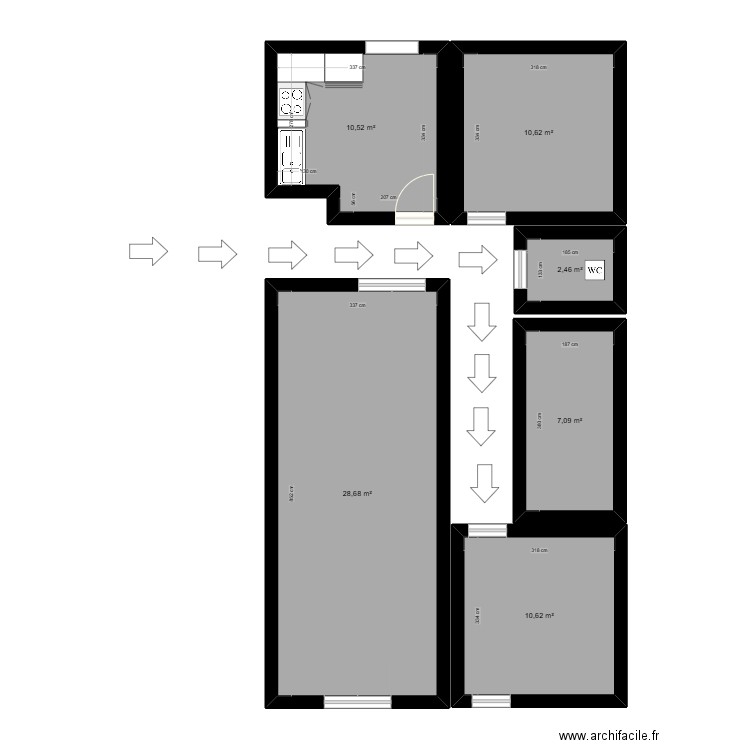 CUISINE. Plan de 6 pièces et 70 m2