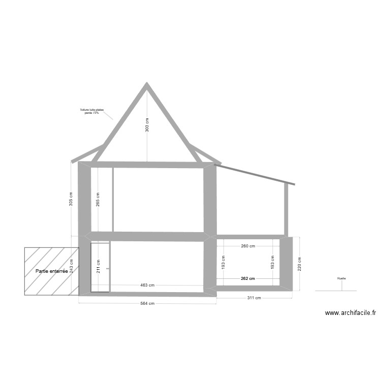 Coupe Prpjet terrasse. Plan de 3 pièces et 27 m2