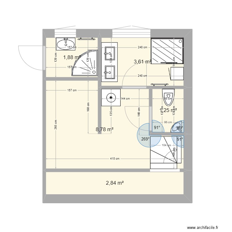 Salles de bain La Baule. Plan de 5 pièces et 18 m2