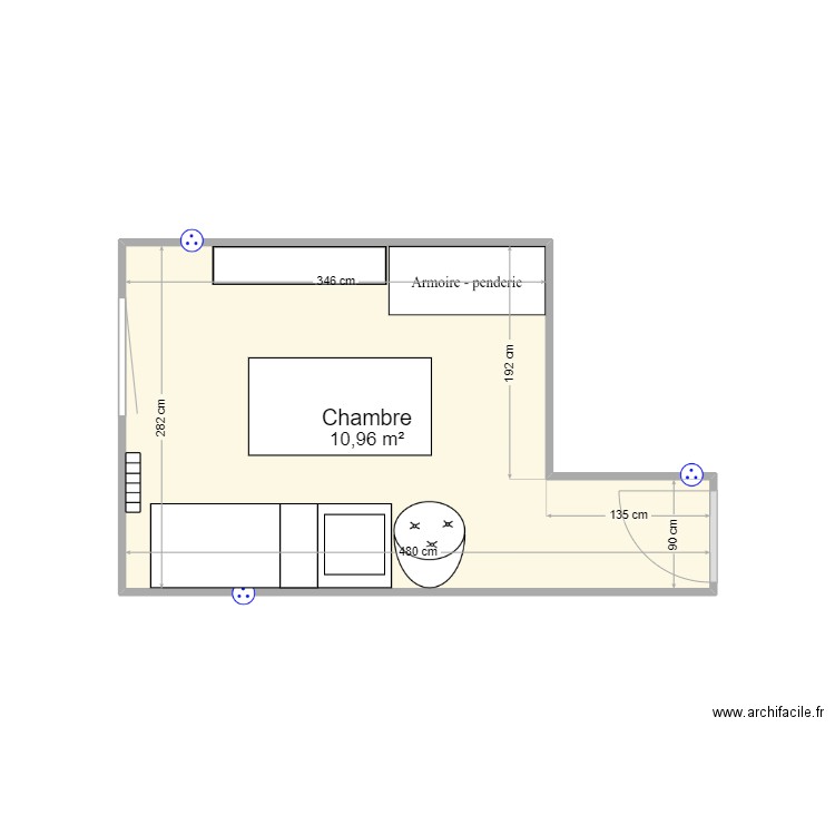 2ème chambre. Plan de 1 pièce et 11 m2