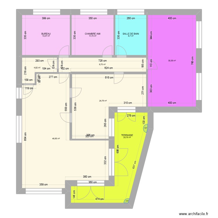 RDC  Sorendal travaux chambre bis. Plan de 9 pièces et 170 m2