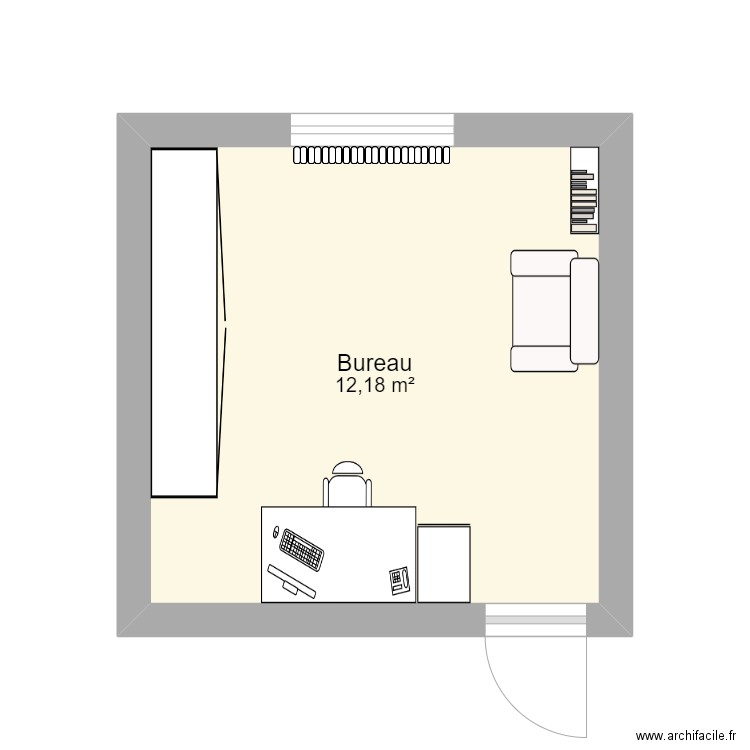 Bureau 2nd version. Plan de 1 pièce et 12 m2