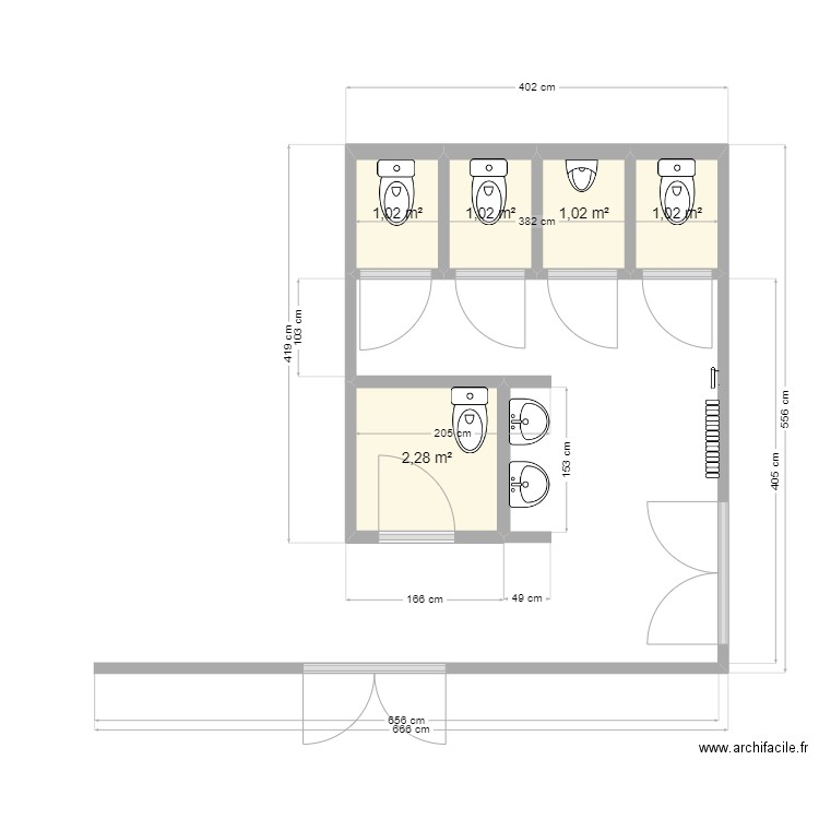 Vautour WC. Plan de 5 pièces et 6 m2