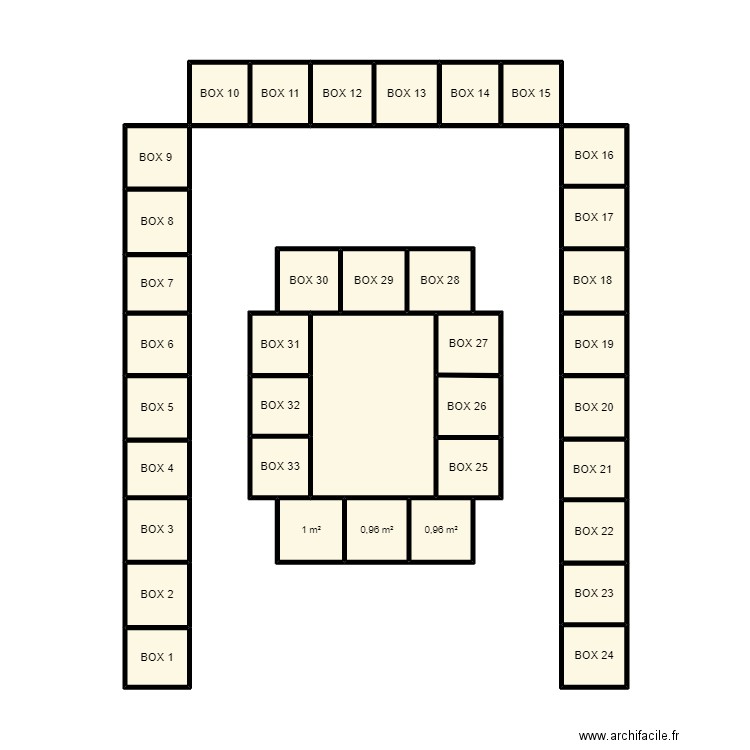 Box. Plan de 37 pièces et 39 m2