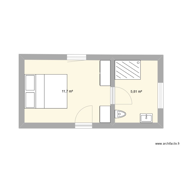 Chambre_V1. Plan de 2 pièces et 18 m2