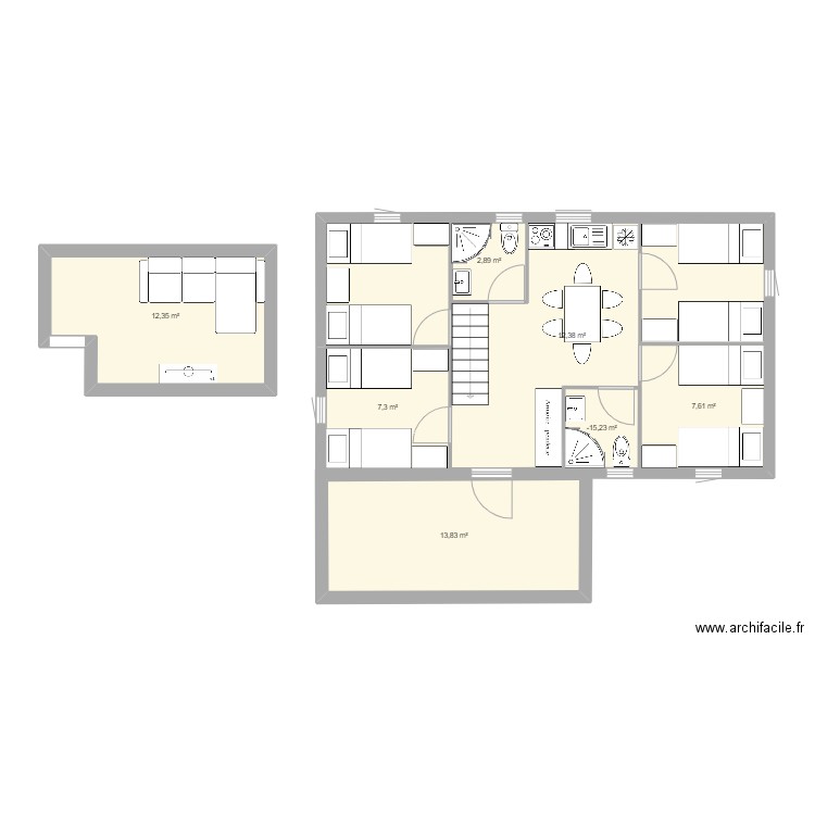 chalet. Plan de 7 pièces et 92 m2