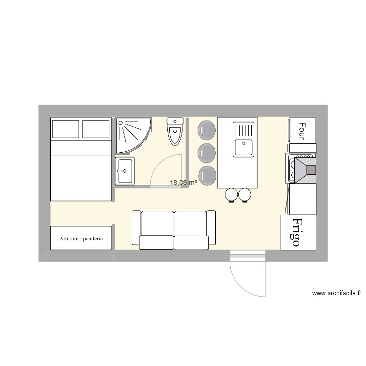 maison. Plan de 1 pièce et 18 m2