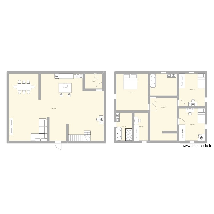 maison avec mon cheri. Plan de 8 pièces et 188 m2