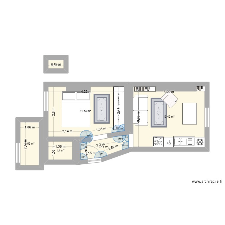 St OUENT. Plan de 6 pièces et 32 m2