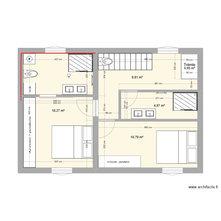 maison 1. Plan de 5 pièces et 42 m2