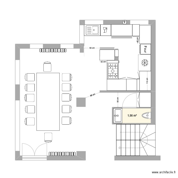 YETI5. Plan de 1 pièce et 2 m2