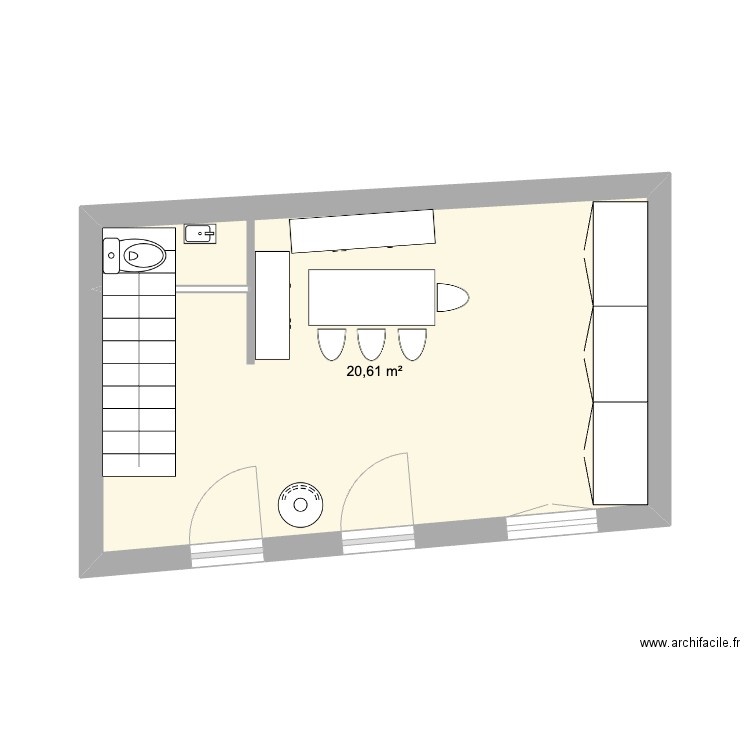 RDC. Plan de 1 pièce et 21 m2